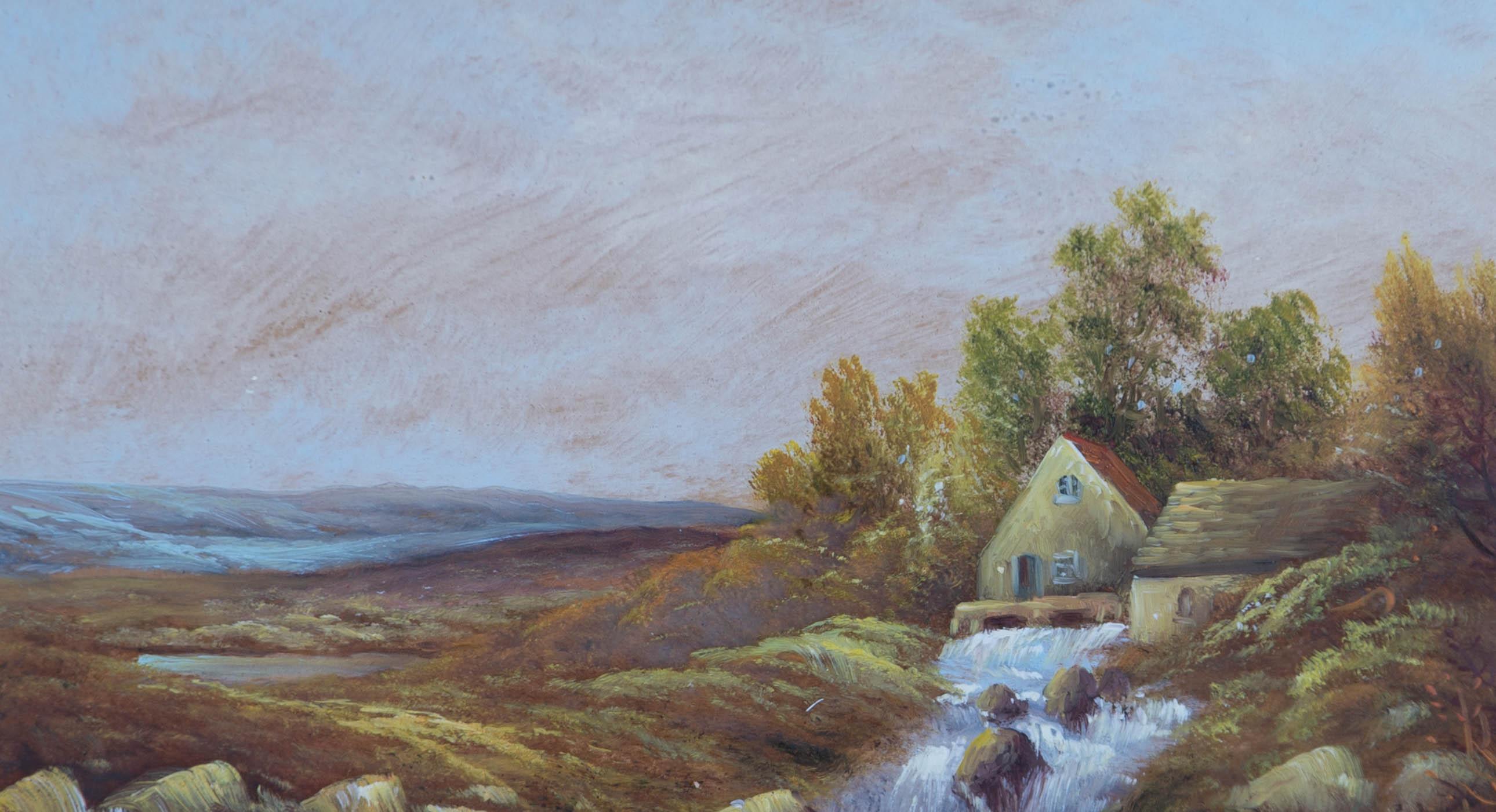 George Jennings (1872-1930) - Óleo de principios del siglo XX, Cabañas y cascada en venta 1