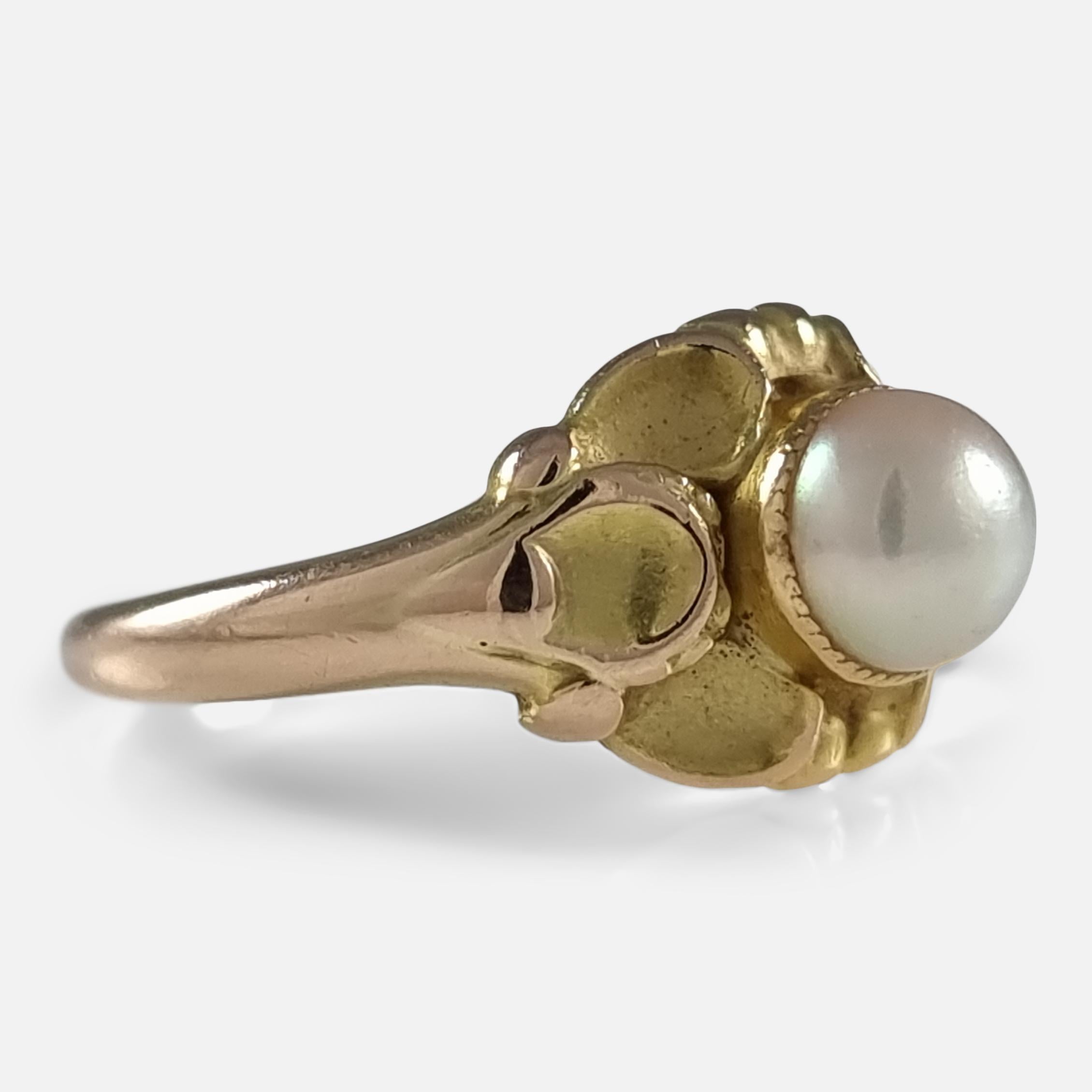 Art Deco Georg Jensen 14ct Yellow Gold Pearl Ring, No. 272 For Sale