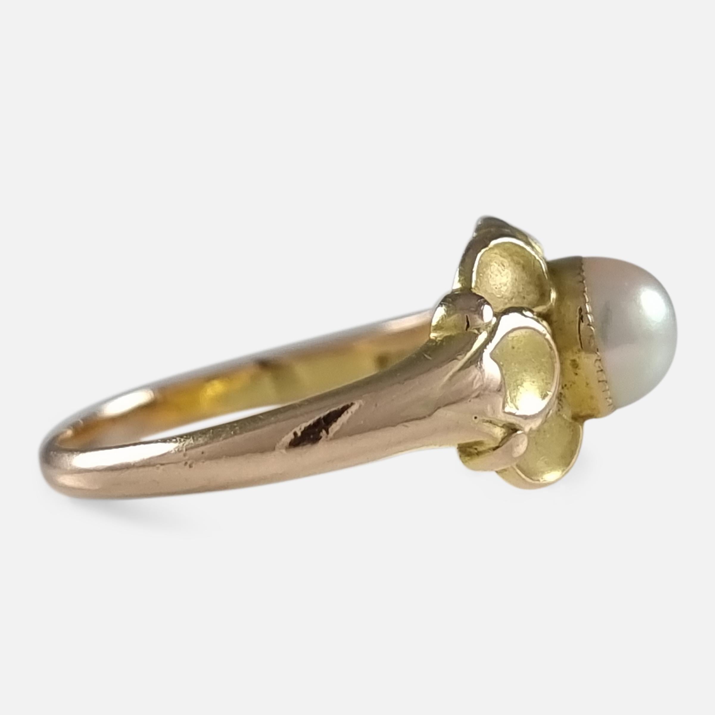 Uncut Georg Jensen 14ct Yellow Gold Pearl Ring, No. 272 For Sale