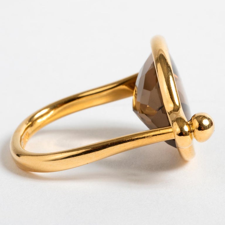 George Jensen 18 Carat Yellow Gold Smokey Quartz Ring For Sale at 1stDibs