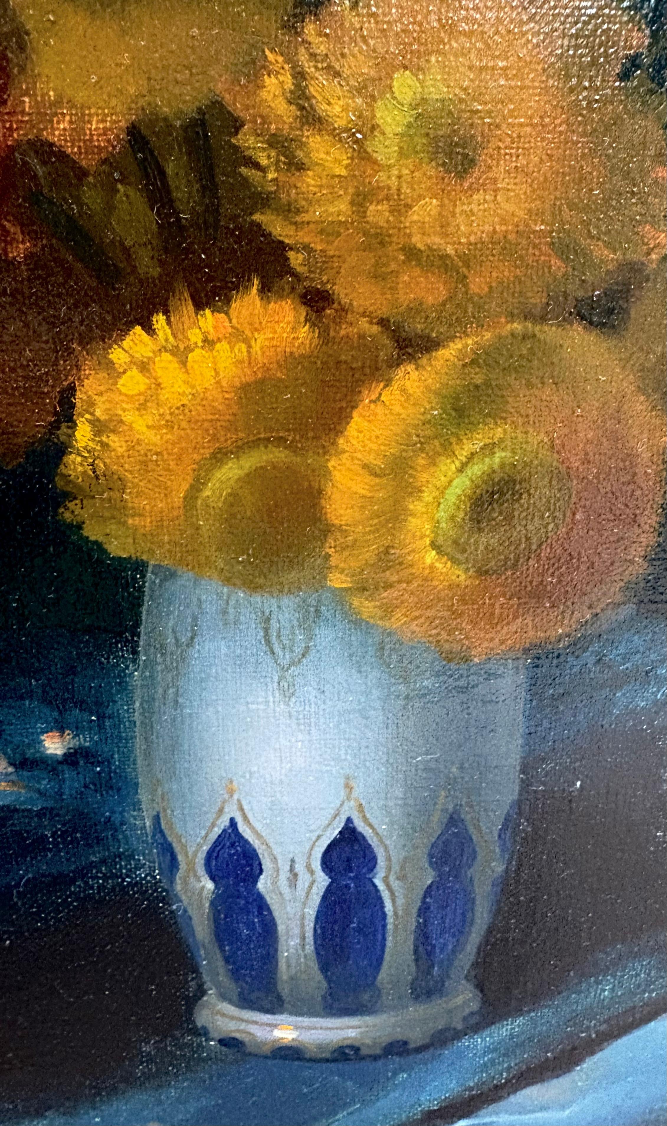 Grand Dipinto Natura Morta Vaso con Fiori di Giglio Firmato en vente 7