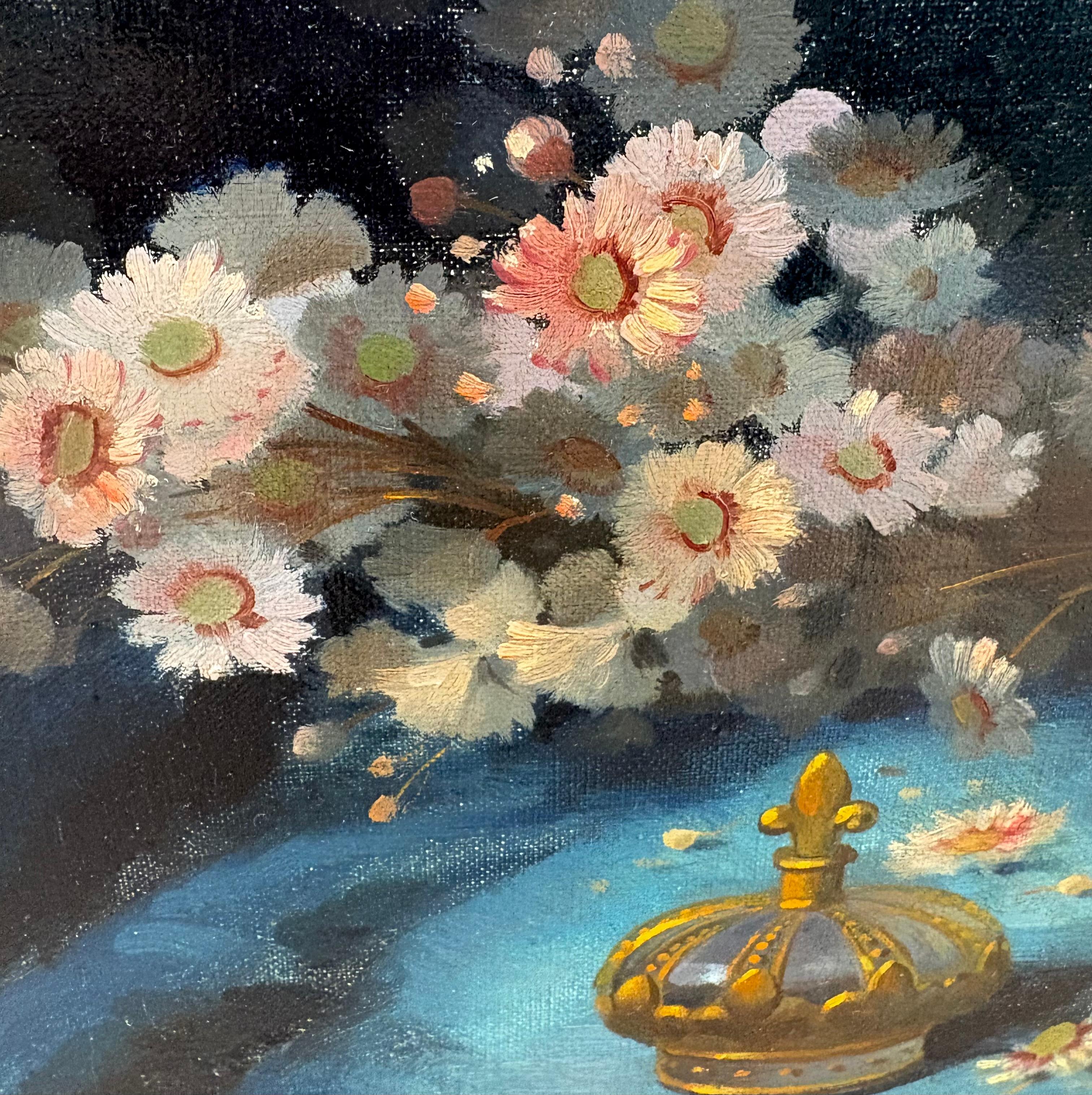 Grand Dipinto Natura Morta Vaso con Fiori di Giglio Firmato en vente 8