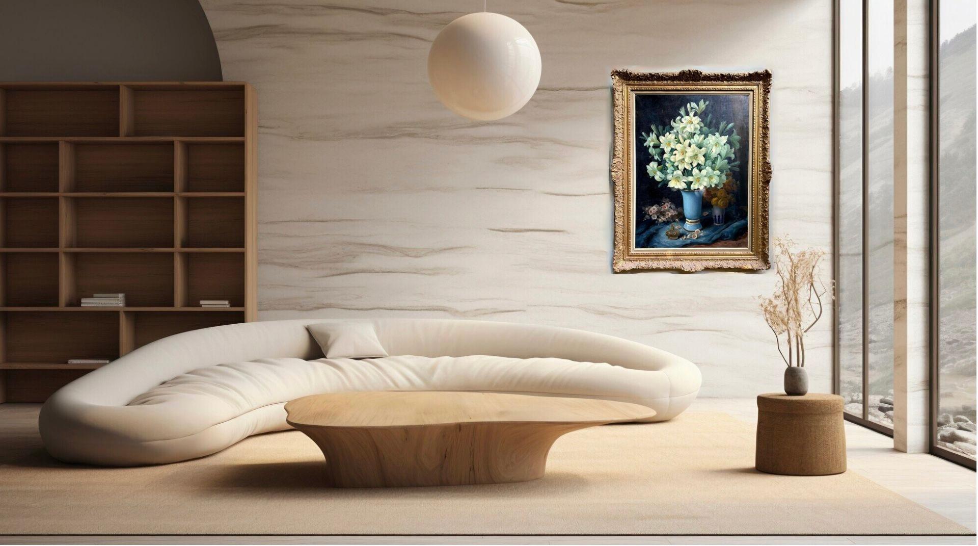 Grand Dipinto Natura Morta Vaso con Fiori di Giglio Firmato - Noir Still-Life Painting par George Jessen