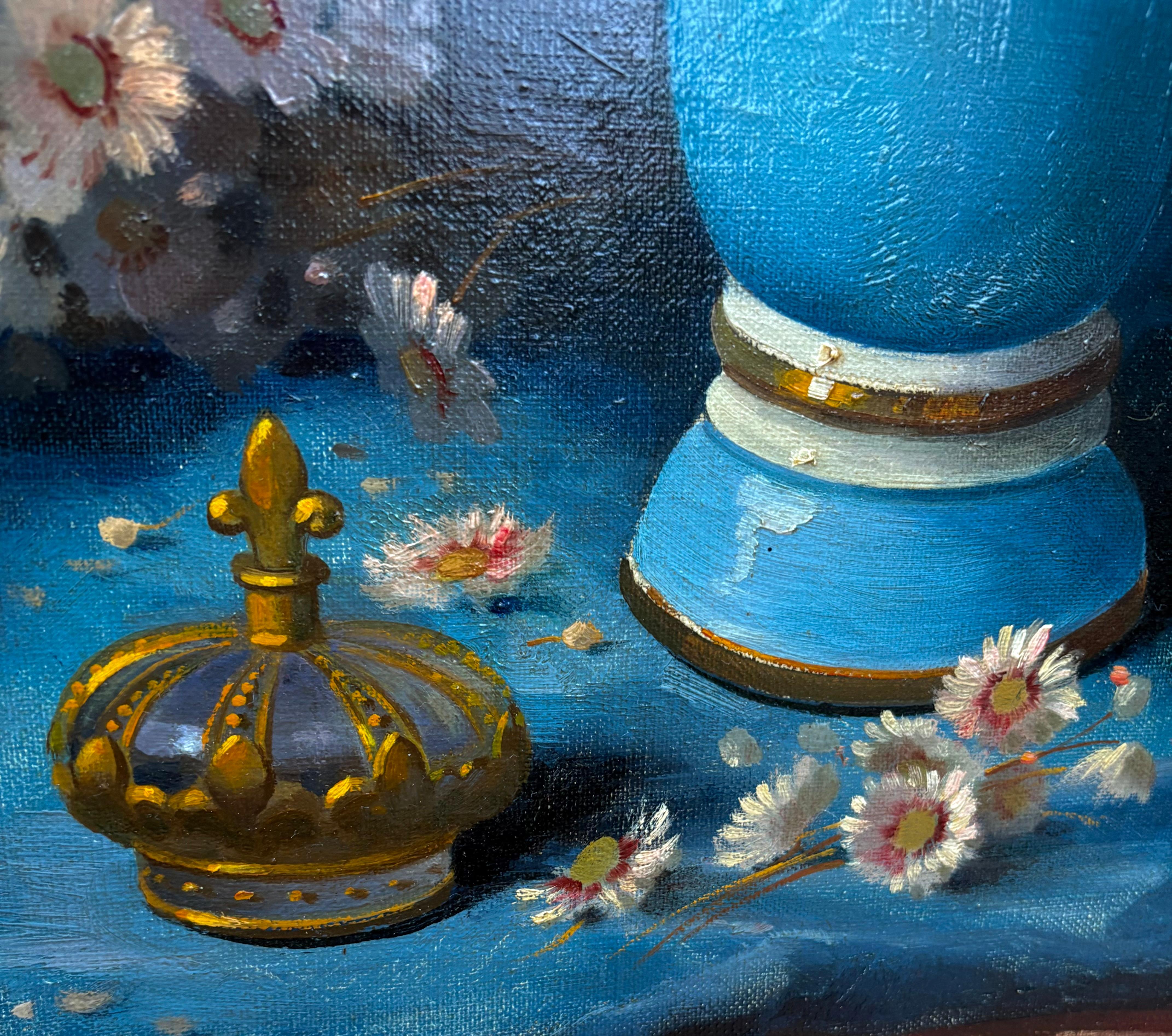 Grand Dipinto Natura Morta Vaso con Fiori di Giglio Firmato en vente 2