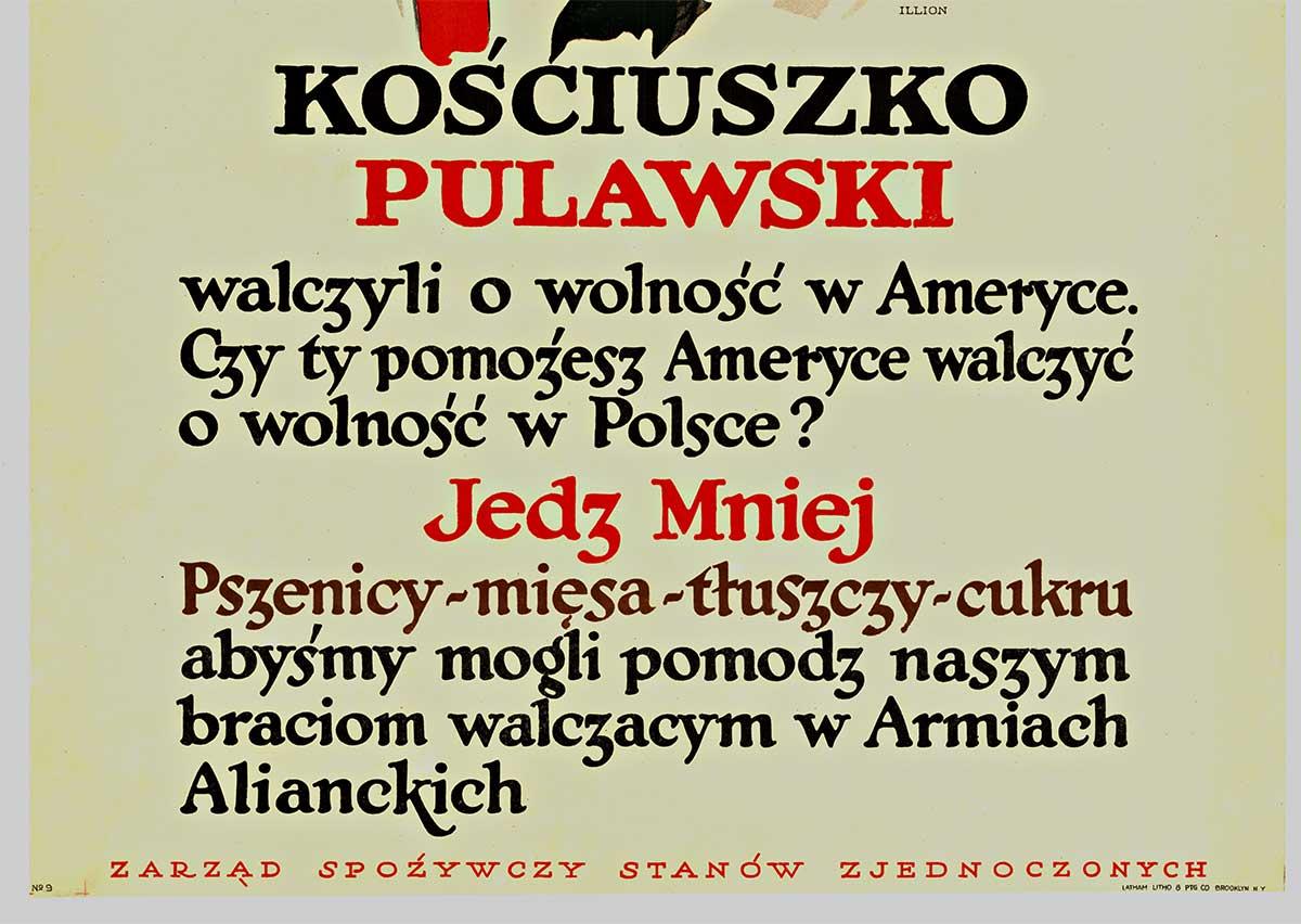 Poster d'epoca originale di Kosciuszko Pulawski Jedz Mniej sulla Prima Guerra Mondiale - Print Realismo americano di George John Illion