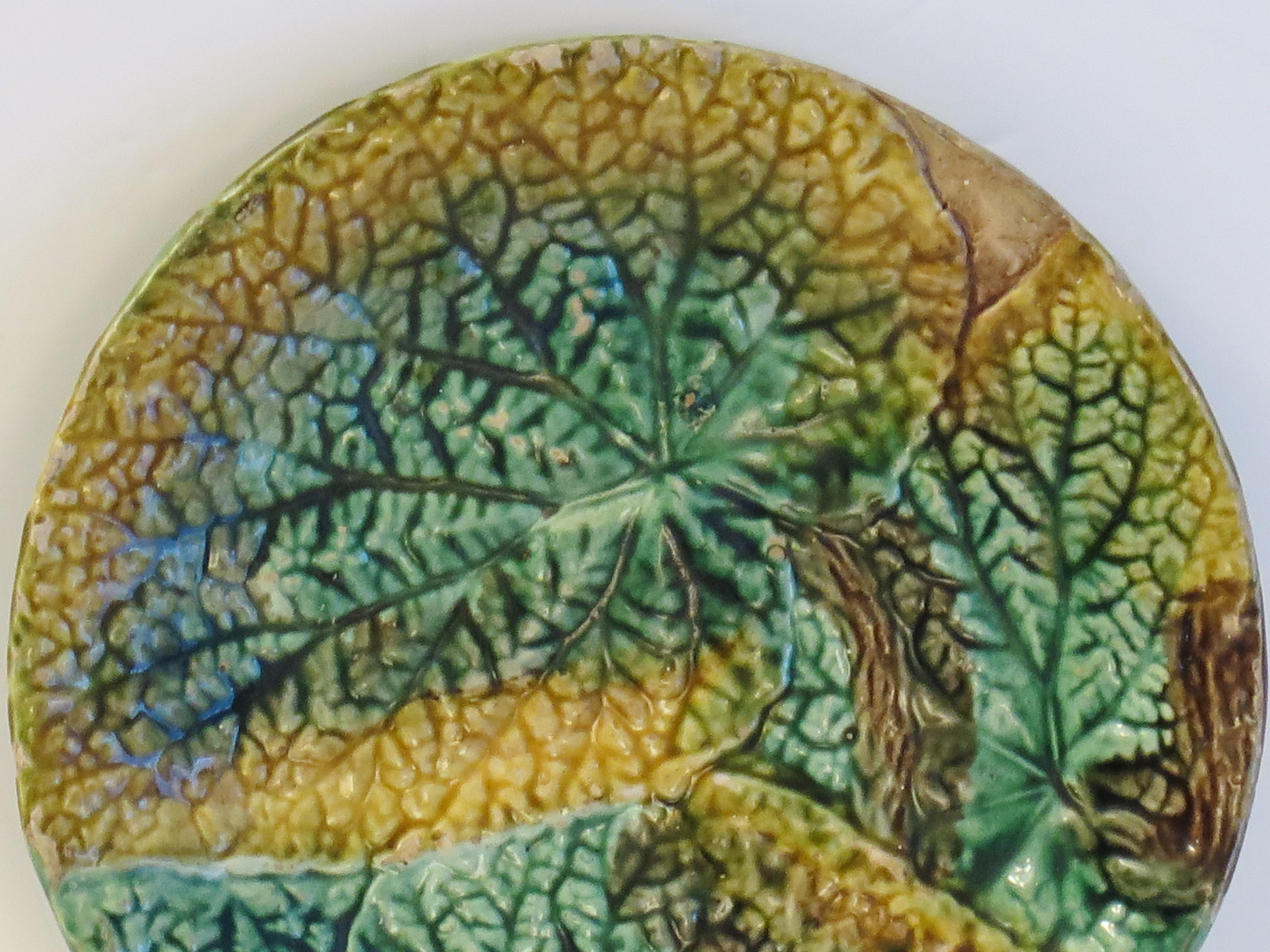 Assiette en majolique ancienne George Jones à motif de feuilles de bégonia, vers 1870 en vente 3