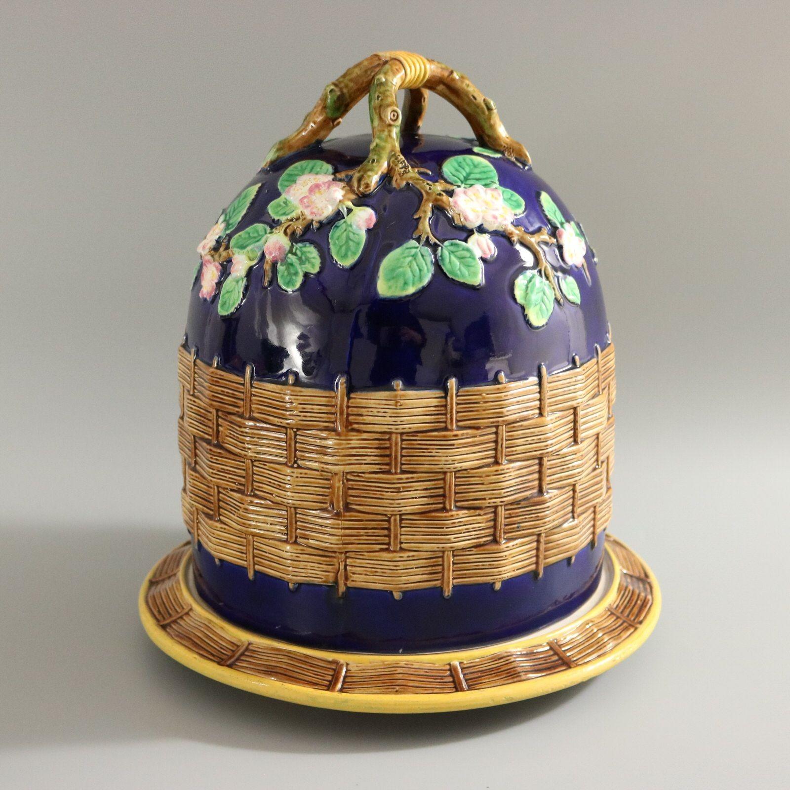 Late 19th Century George Jones Apple Blossom Cobalt Blue Cheese Keeper For Sale