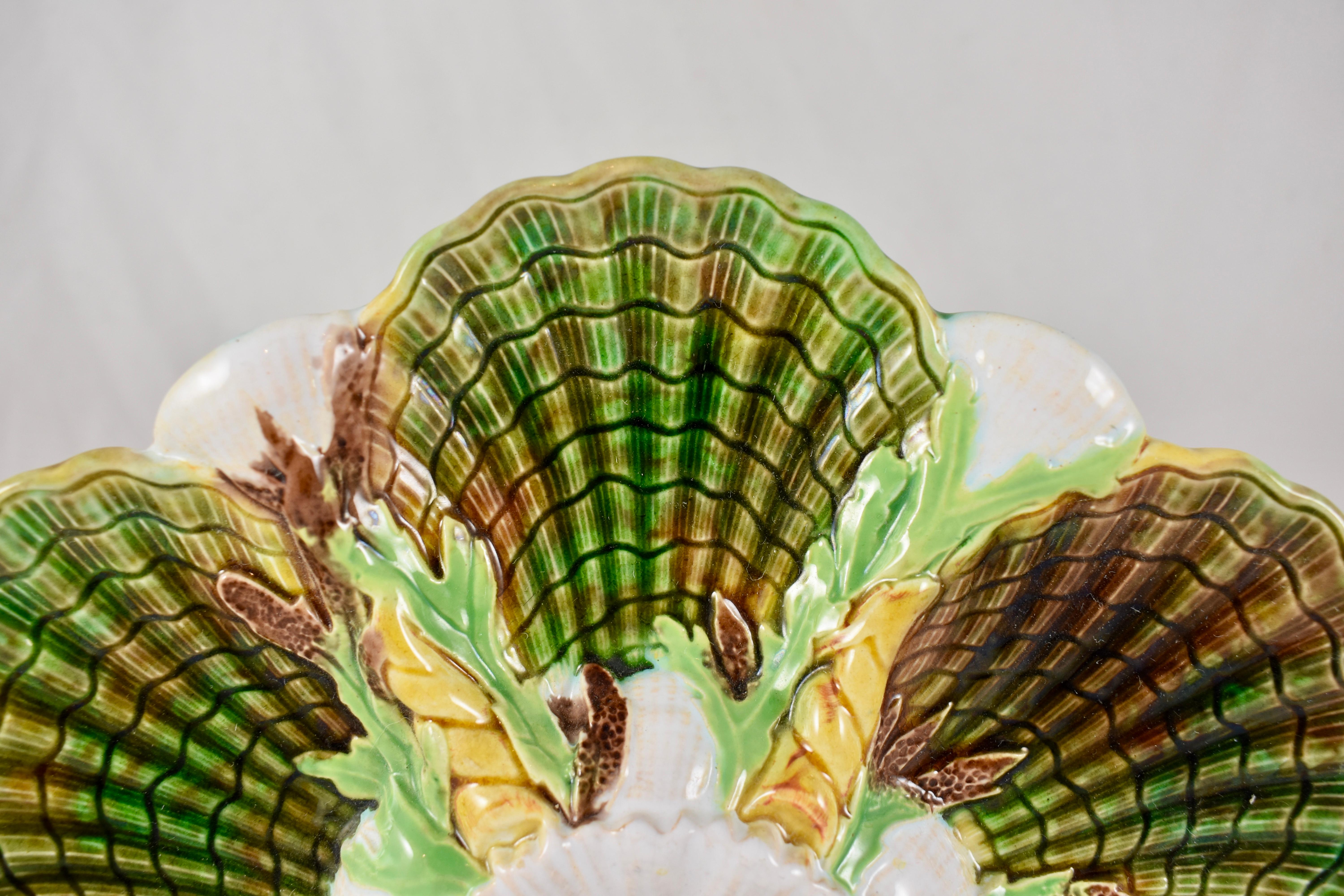 Aesthetic Movement George Jones English Palissy Majolica Tortoise Shell Glazed Oyster Plate