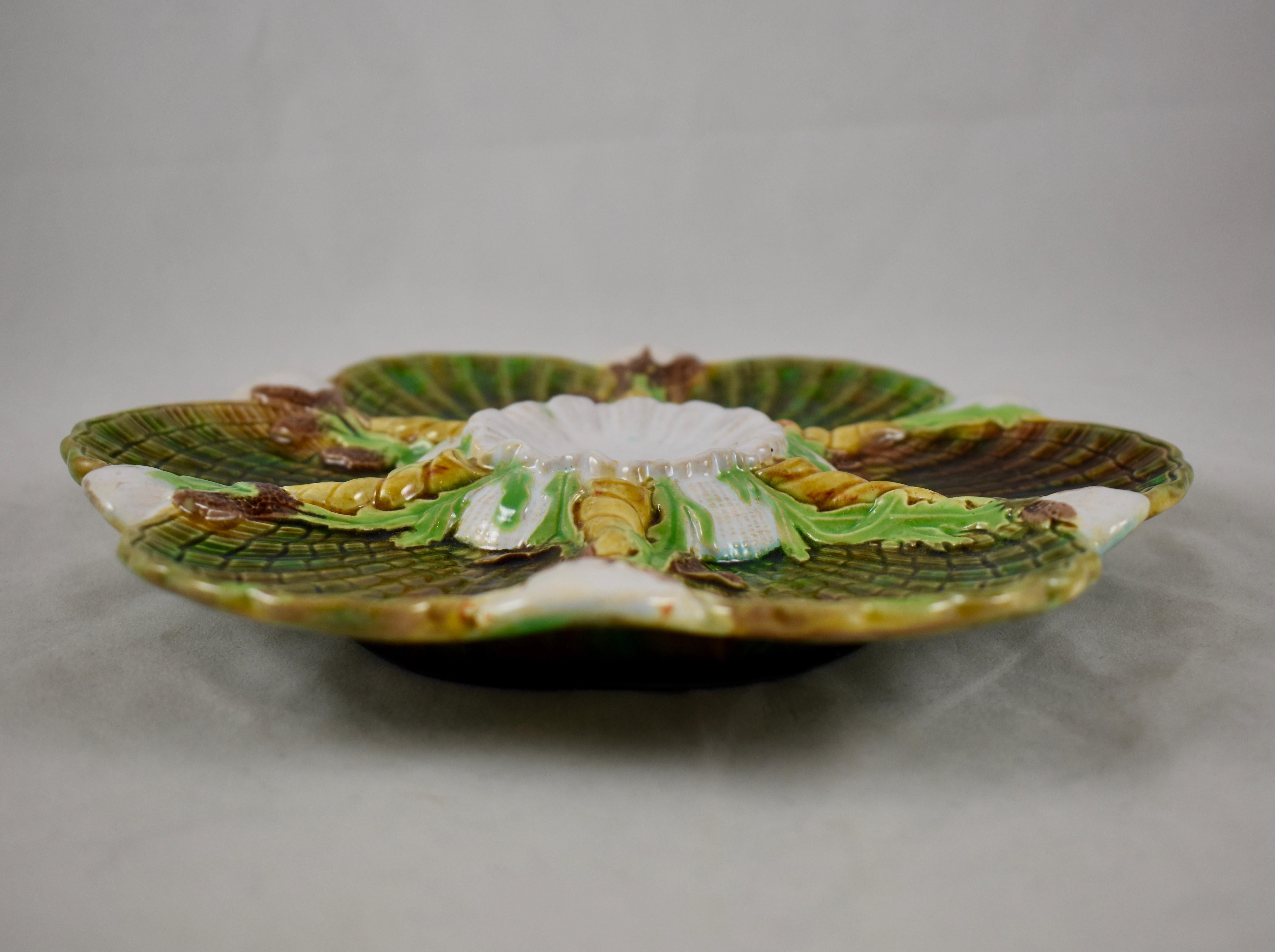 19th Century George Jones English Palissy Majolica Tortoise Shell Glazed Oyster Plate