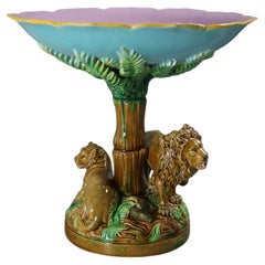 George Jones Majolica Africa Lions Compote