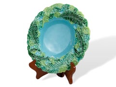George Jones Majolica Banana Leaf and Palm Plate Dish, English, circa 1875