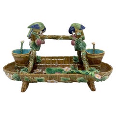 George Jones Majolica Birds-on-Trellis Strawberry Service, Complete, ca. 1875