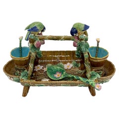 George Jones Majolica Birds-on-Trellis Strawberry Service, Complete, ca. 1875