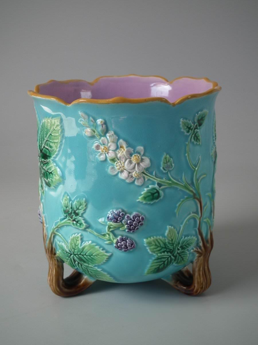 Glazed George Jones Majolica Blackberry Planter