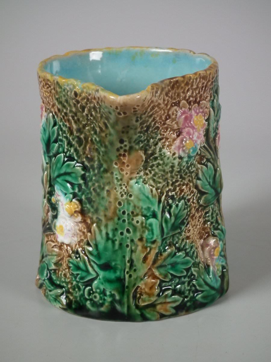 Glazed George Jones Majolica Blossom Pitcher/Creamer