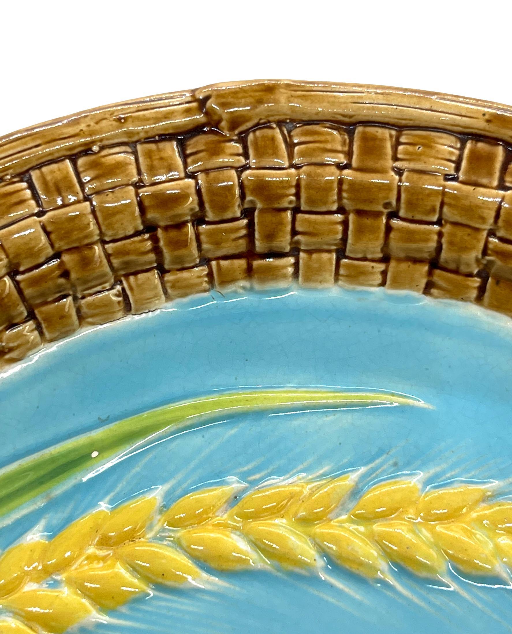 George Jones Majolica Bread Platter, with Butterfly, Bee, and Wheat, Dated 1877 In Good Condition In Banner Elk, NC