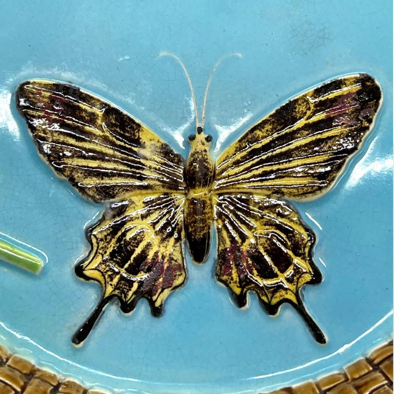 George Jones Majolica Bread Platter With Butterfly Bee And Wheat Dated 1877 At 1stdibs