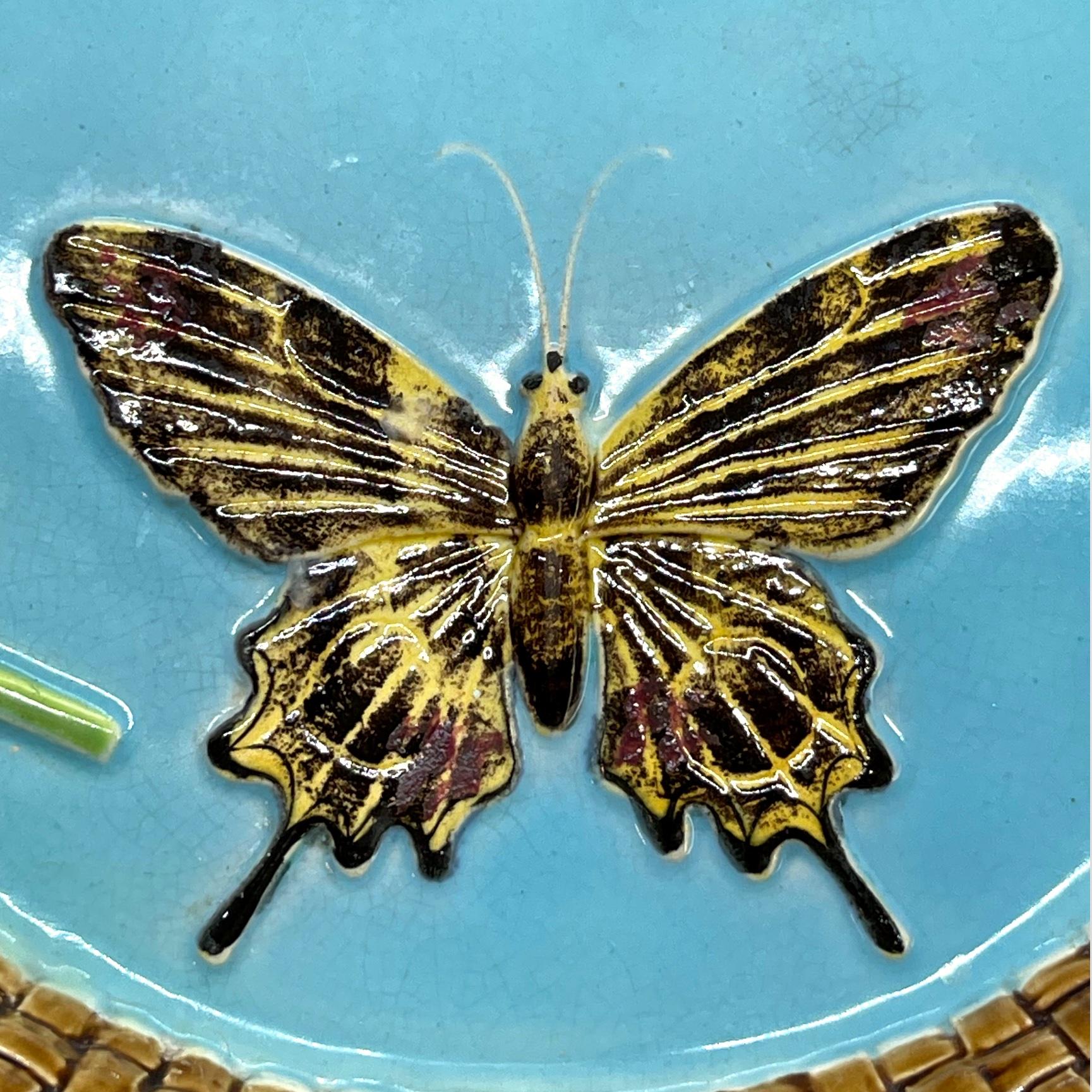 19th Century George Jones Majolica Bread Platter, with Butterfly, Bee, and Wheat, Dated 1877