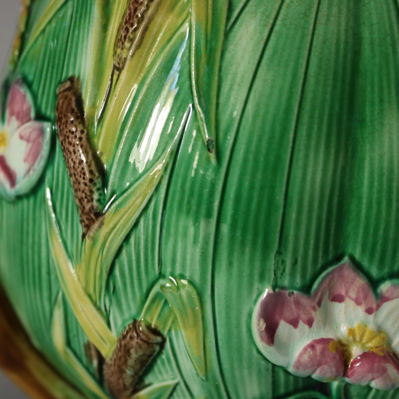 George Jones Majolica Bulrush and Lily Jug/Pitcher For Sale 7