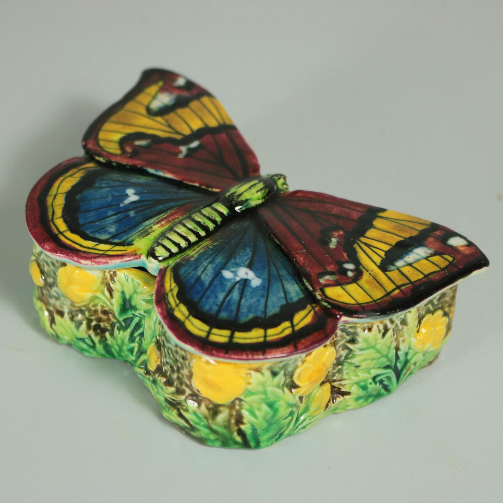 Late 19th Century George Jones Majolica Butterfly Match Box