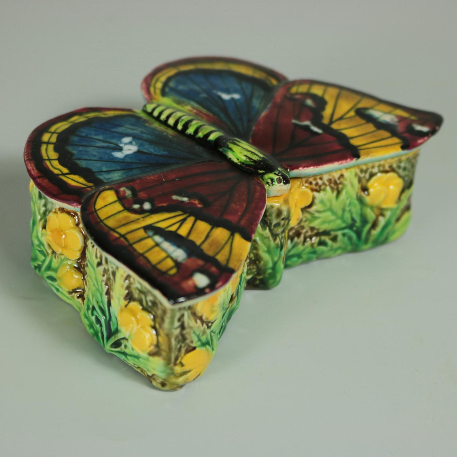 Glazed George Jones Majolica Butterfly Match Box