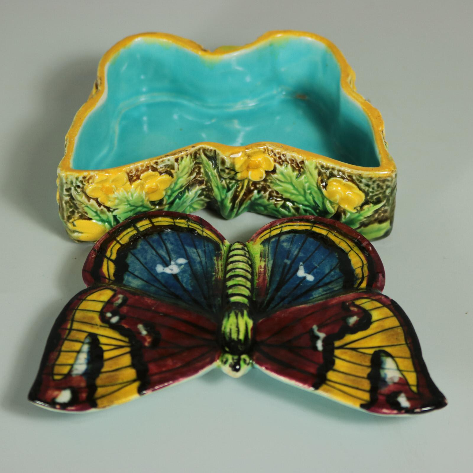 George Jones Majolica Butterfly Match Box 2