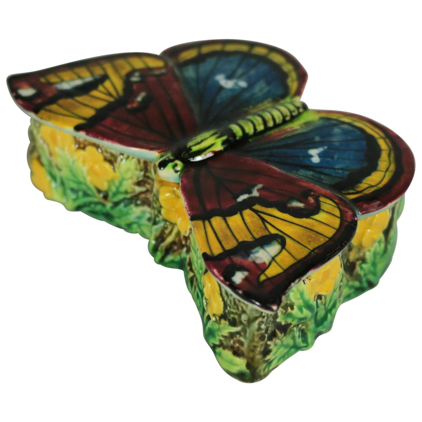 George Jones Majolica Butterfly Match Box