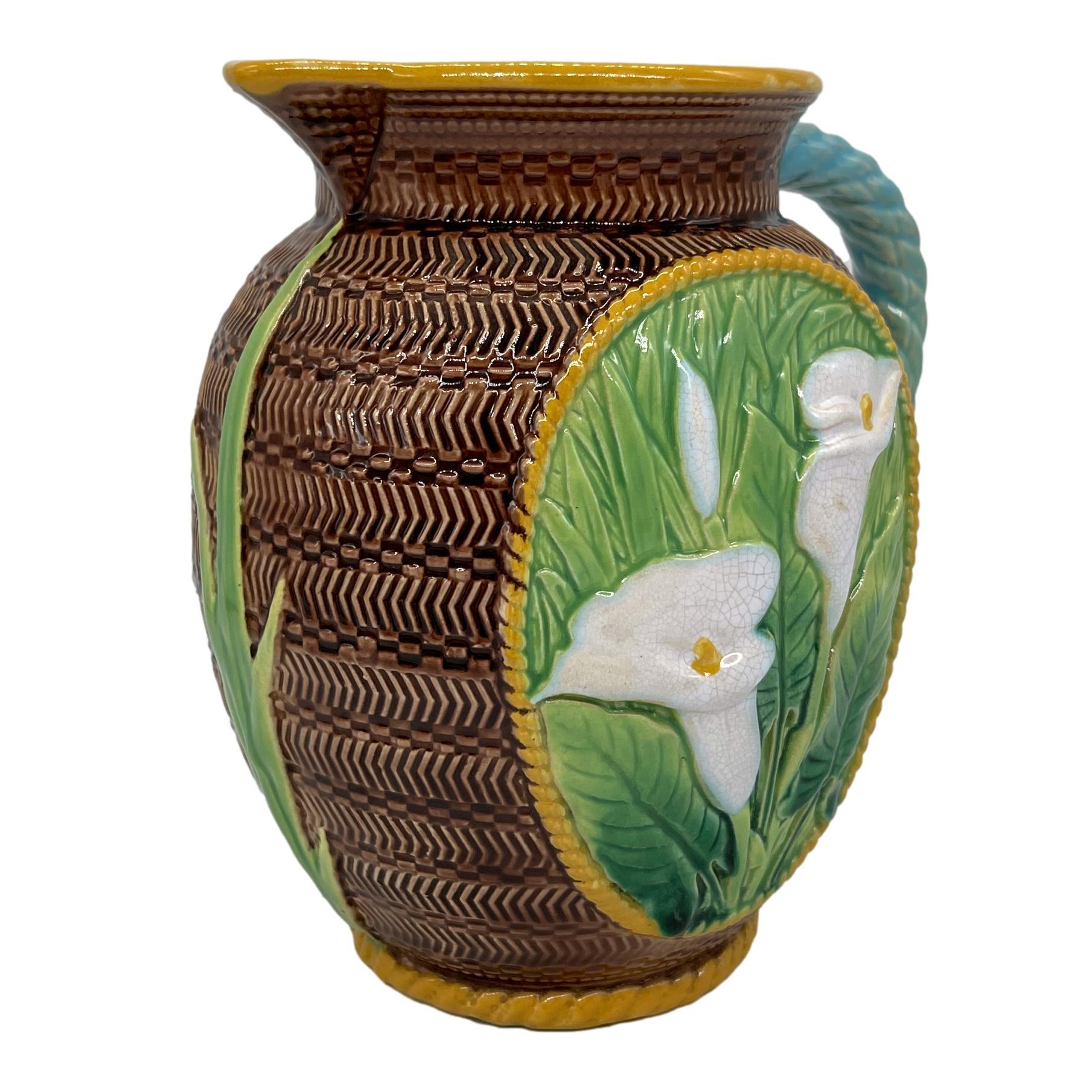 19th Century George Jones Majolica Calla Lily Pitcher, ca. 1875 For Sale