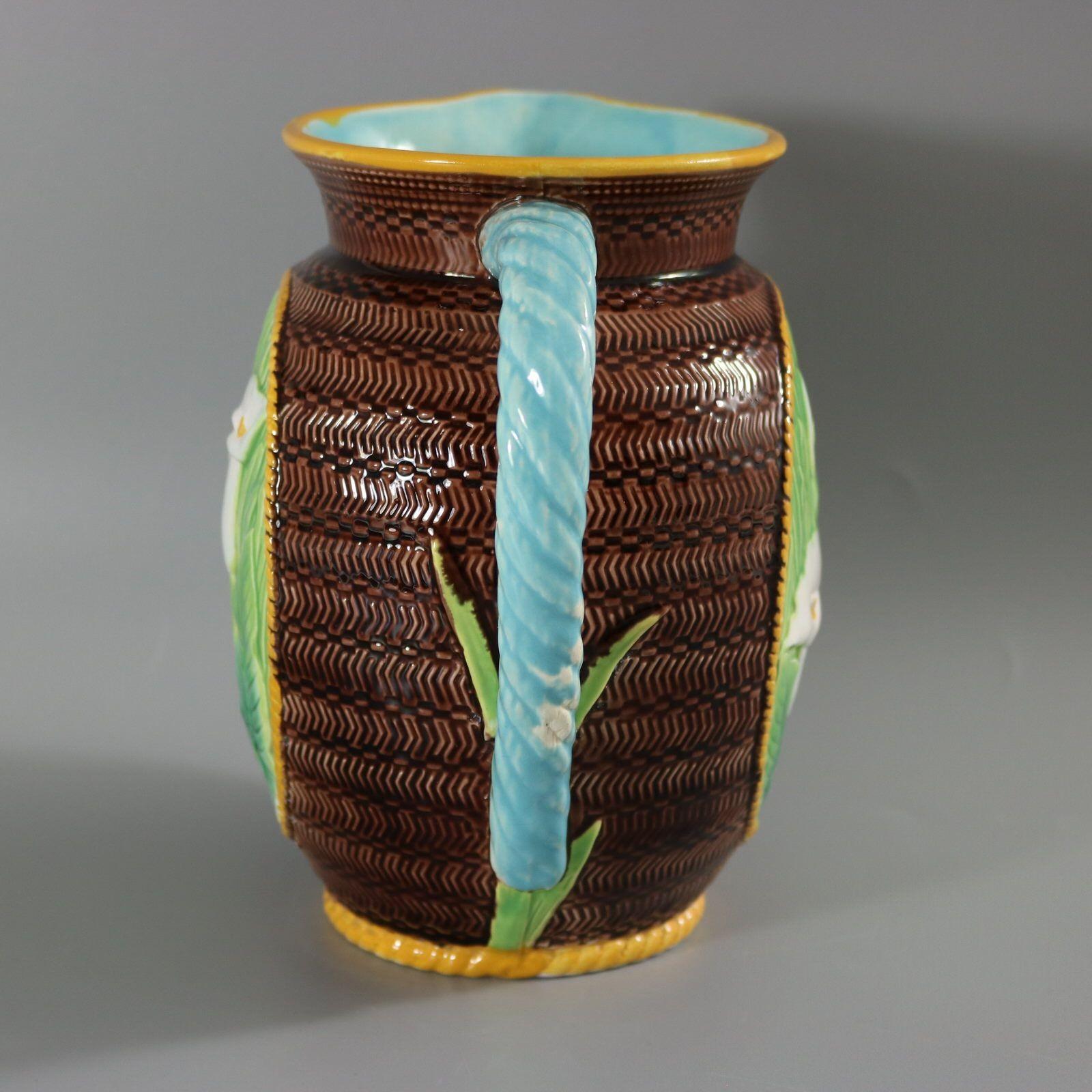 English George Jones Majolica Calla Lily Pitcher For Sale