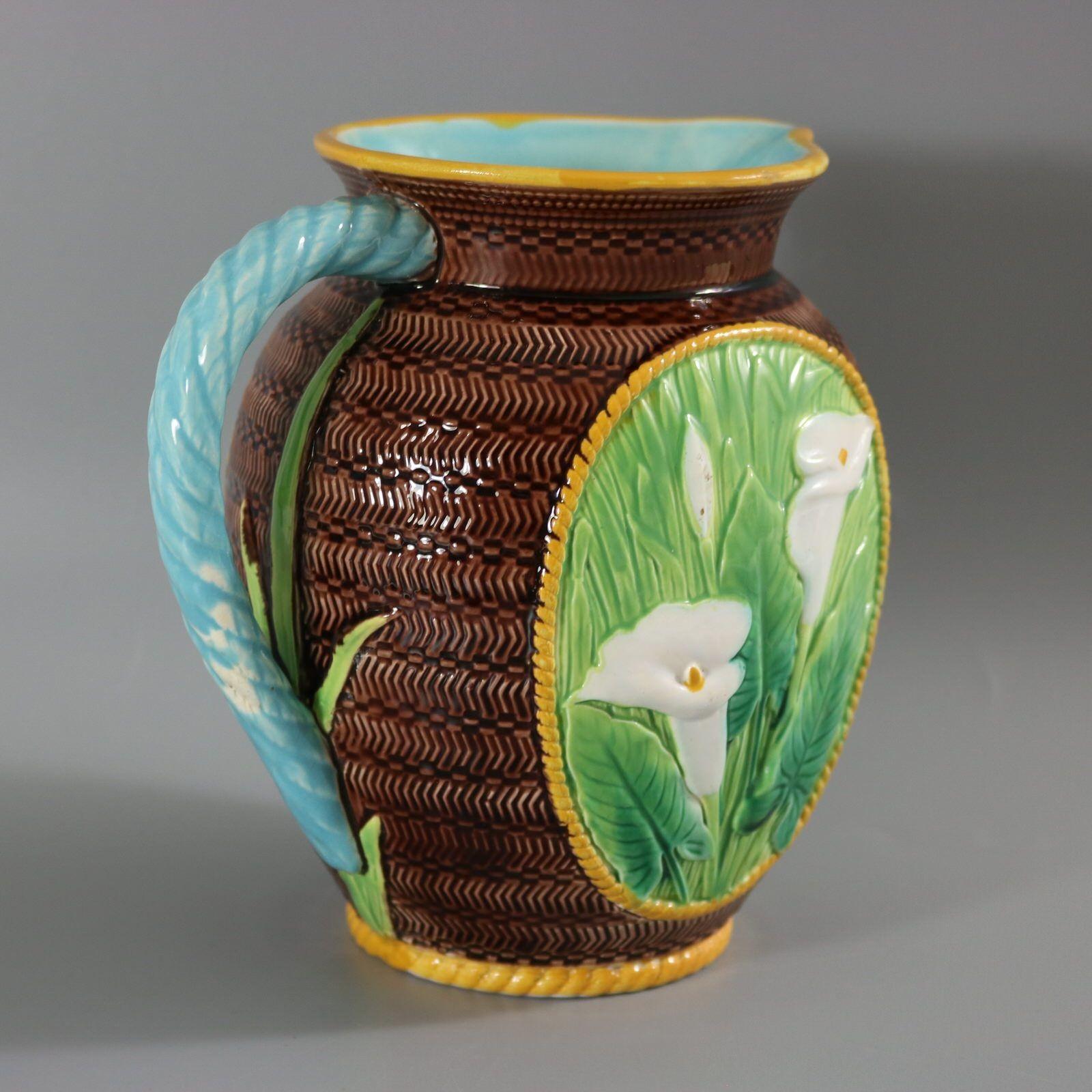 George Jones Majolica Calla Lily Pitcher In Good Condition For Sale In Chelmsford, Essex
