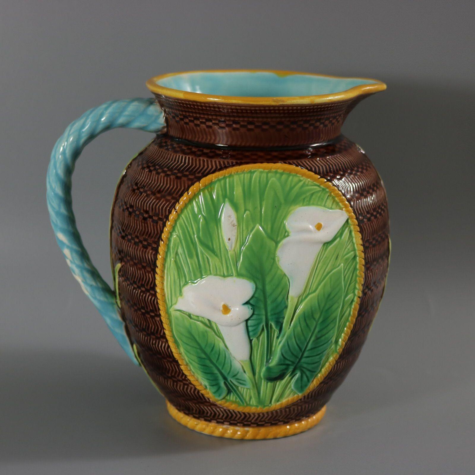 Late 19th Century George Jones Majolica Calla Lily Pitcher For Sale