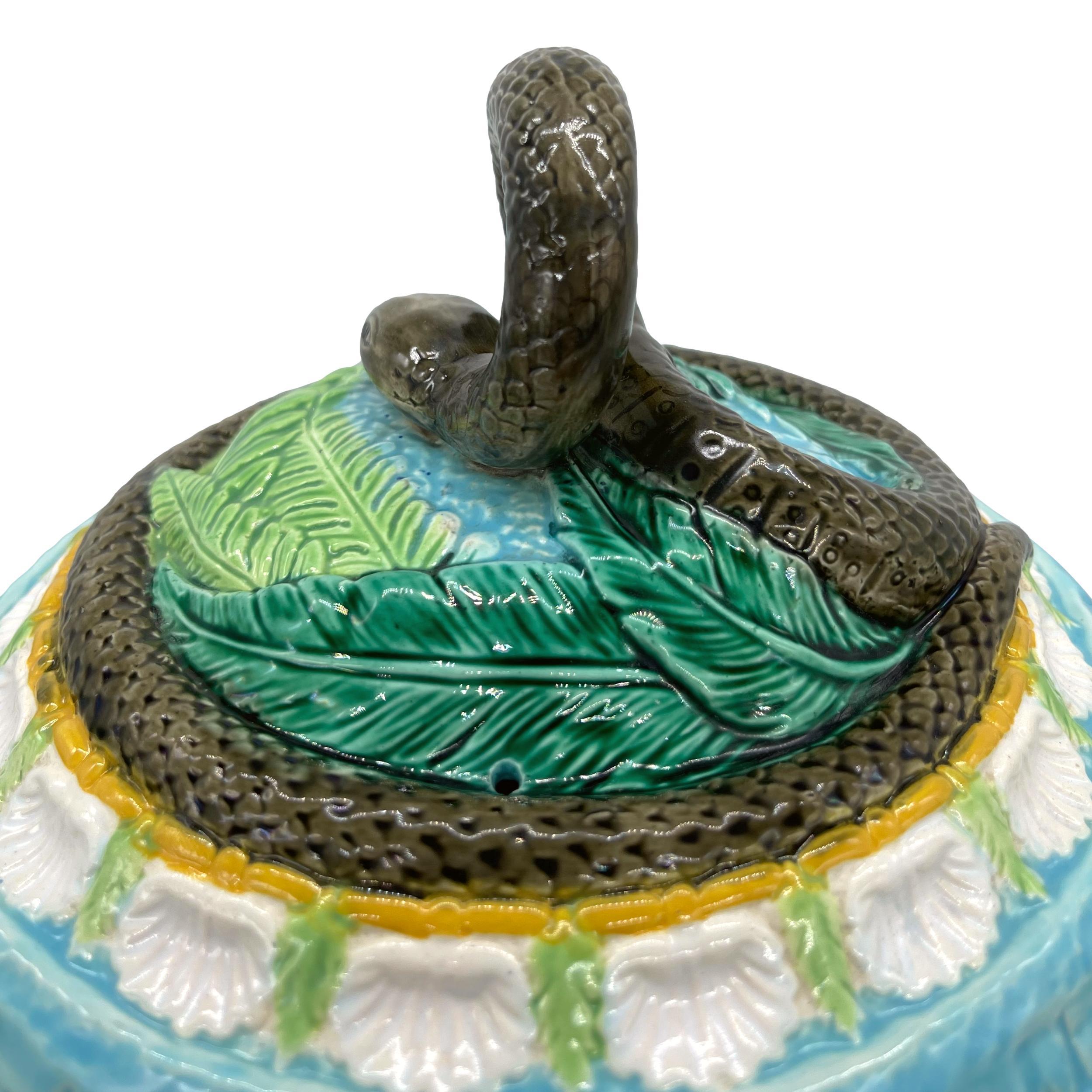 George Jones Majolica Cheese-Keeper and Stand with Coiled Snake Finial, ca. 1870 7