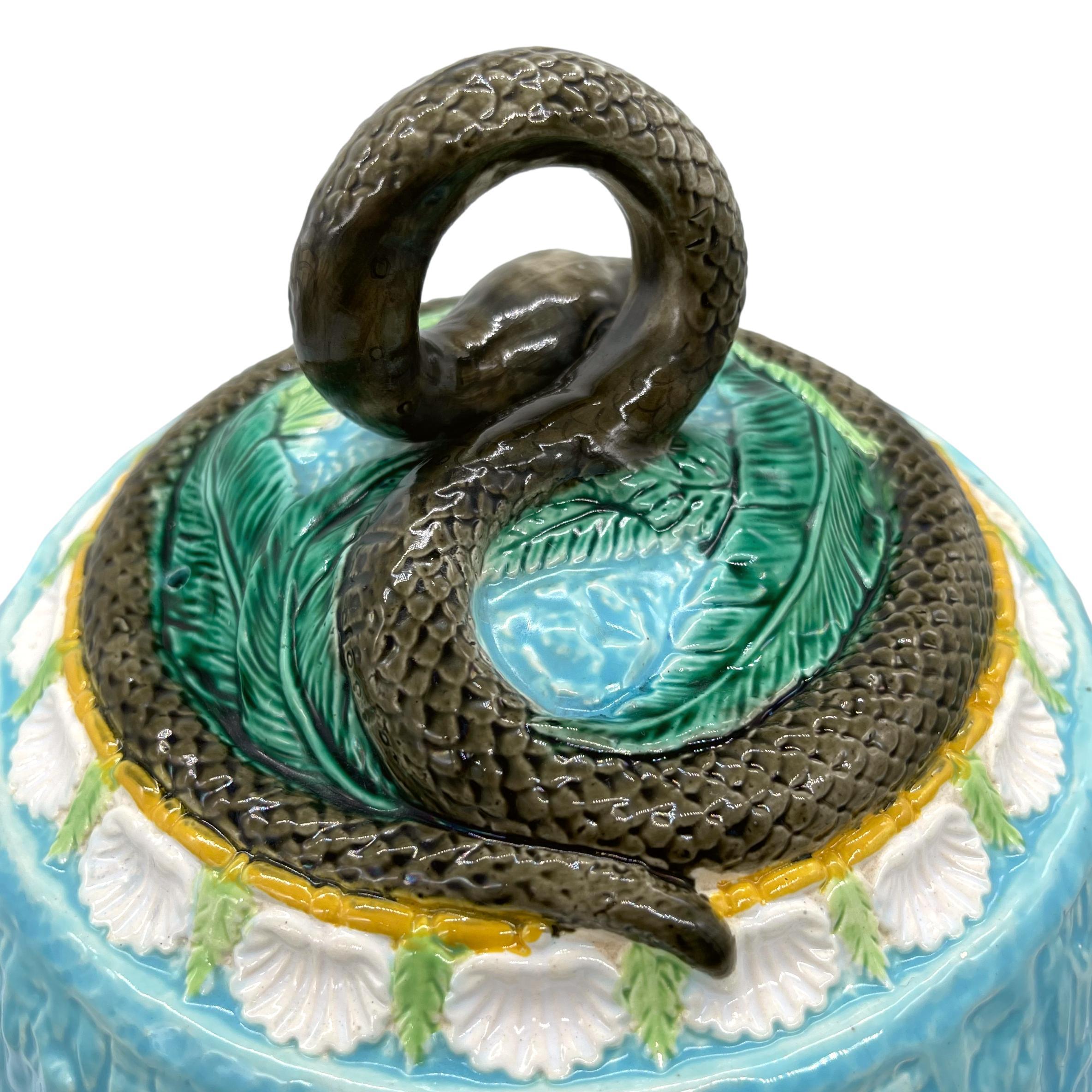 George Jones Majolica Cheese-Keeper and Stand with Coiled Snake Finial, ca. 1870 8
