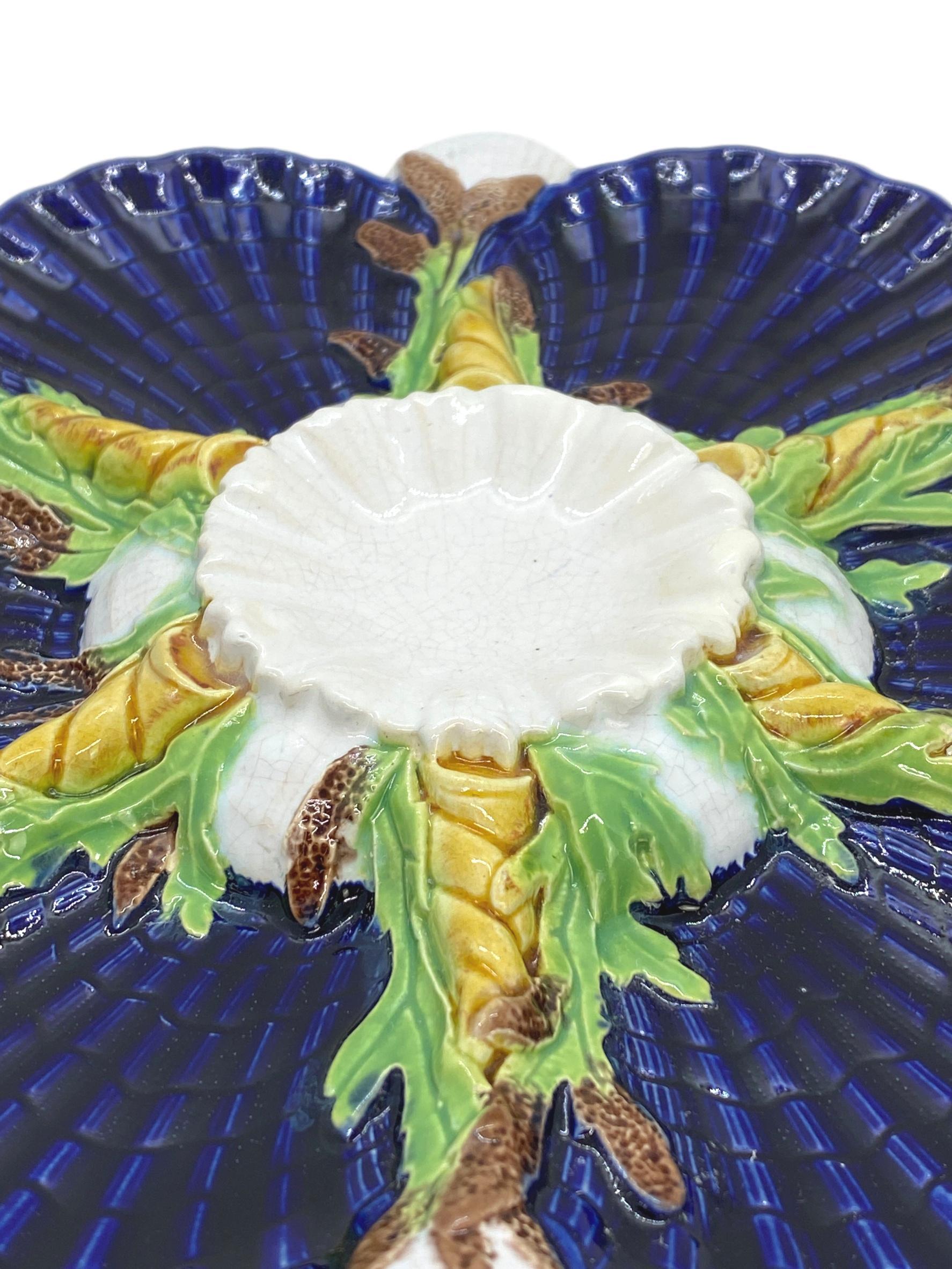 Late 19th Century George Jones Majolica Cobalt Blue Oyster Plate, English, Dated 1878