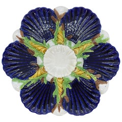 George Jones Majolica Cobalt Blue Oyster Plate, English, Dated 1878