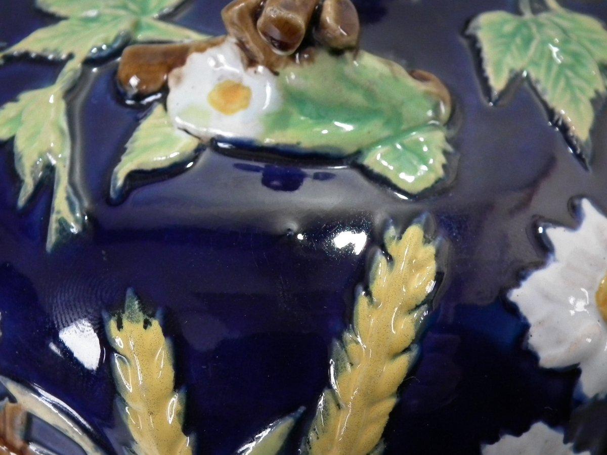 George Jones Majolica Cobalt Muffin Dish and Cover 6