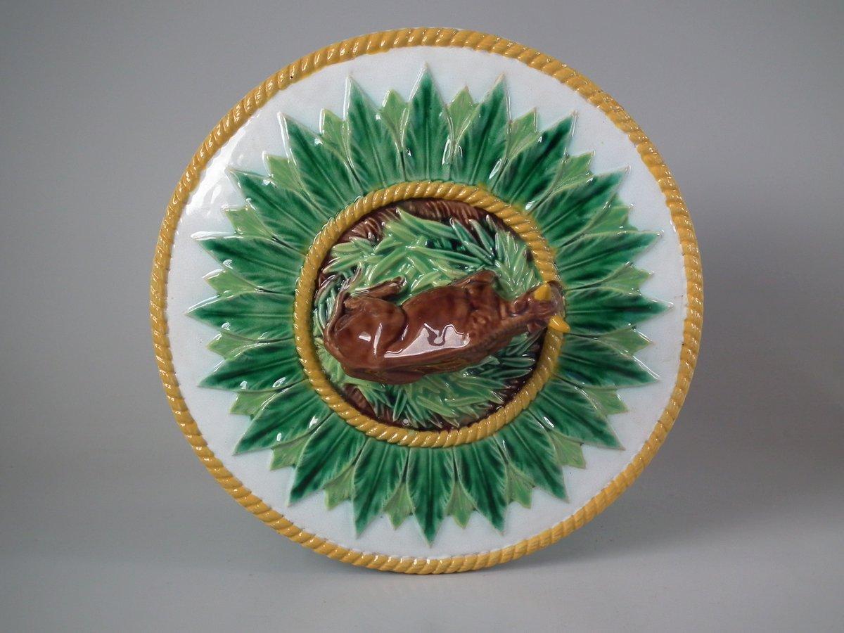 English George Jones Majolica Cow Cheese Dome and Stand