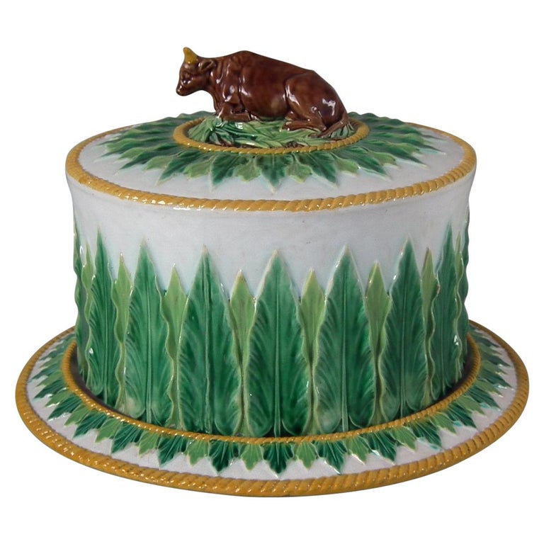 Jones Majolica Cow Cheese Dome and Stand at 1stDibs