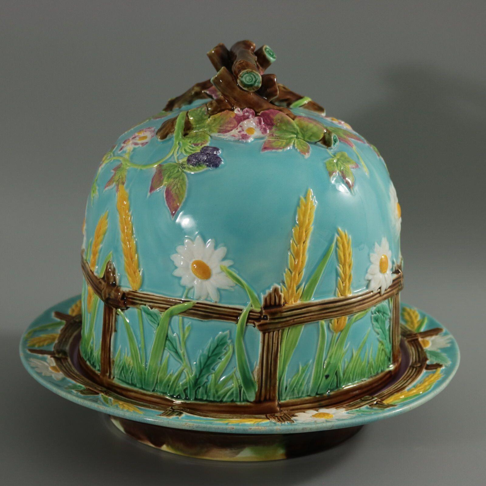 Victorian George Jones Majolica Daisy Cheese Keeper For Sale