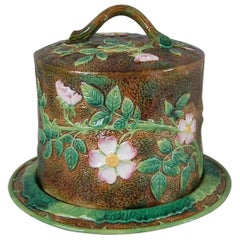 George Jones Majolica Dog Rose Cheese Dome and Stand
