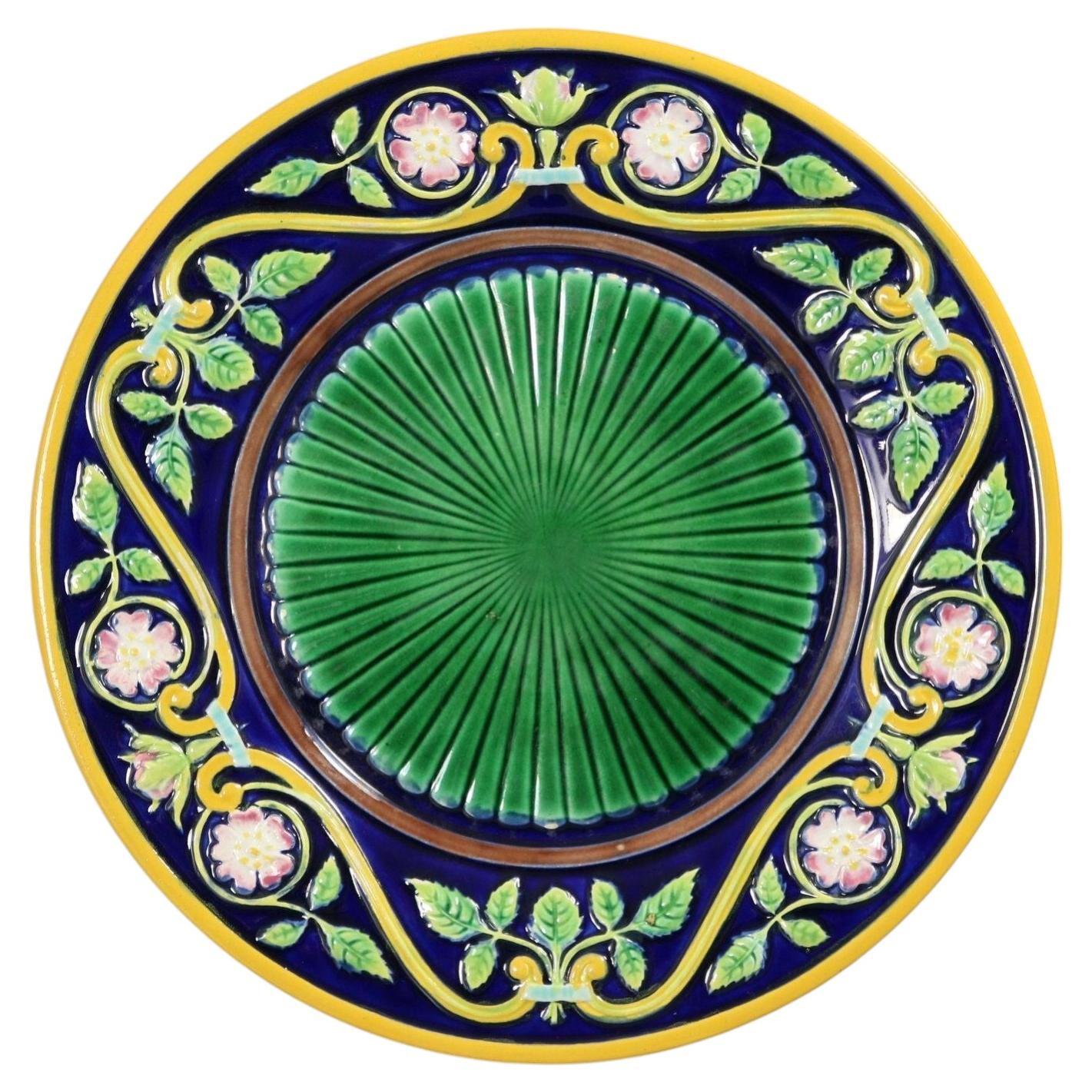 George Jones Majolica Dog Rose Plate