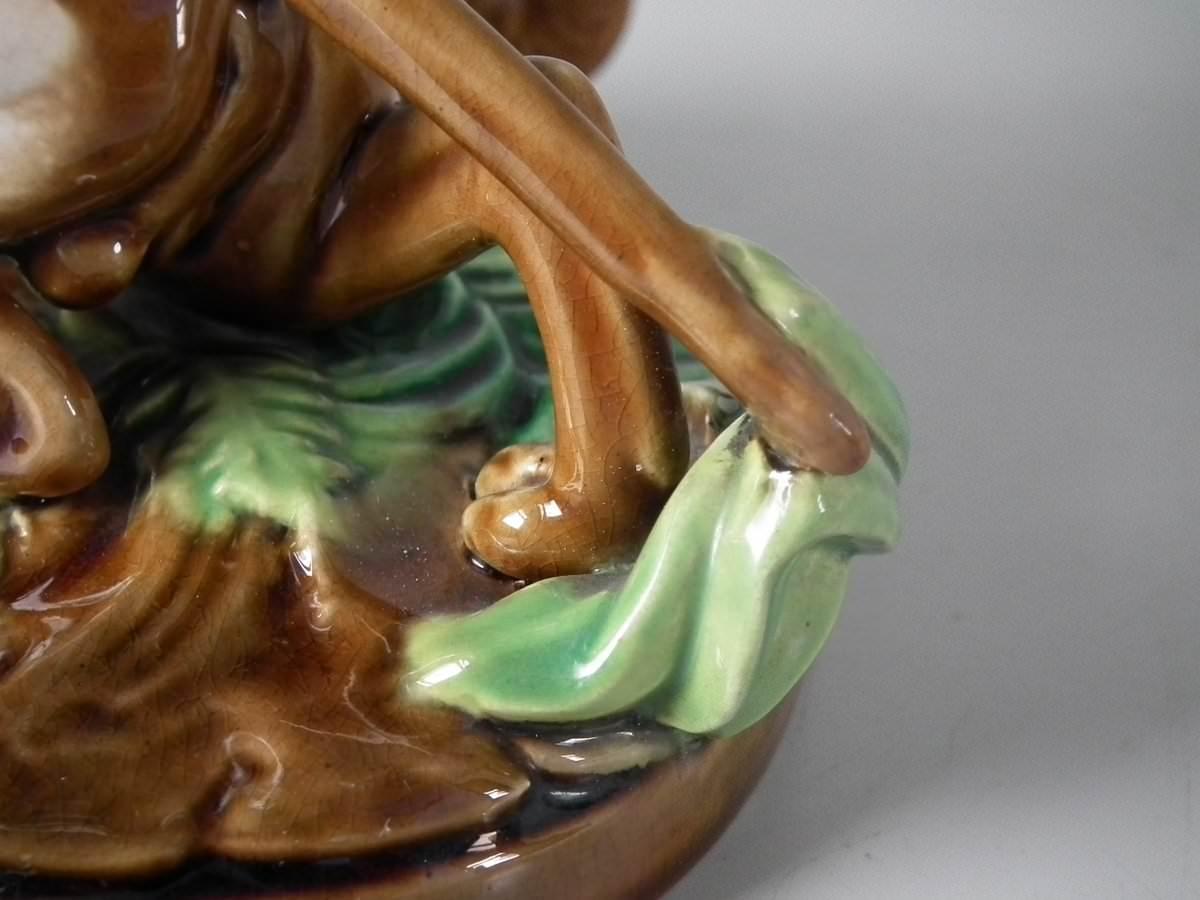 George Jones Majolica Dog under Oak Tree Compote 3