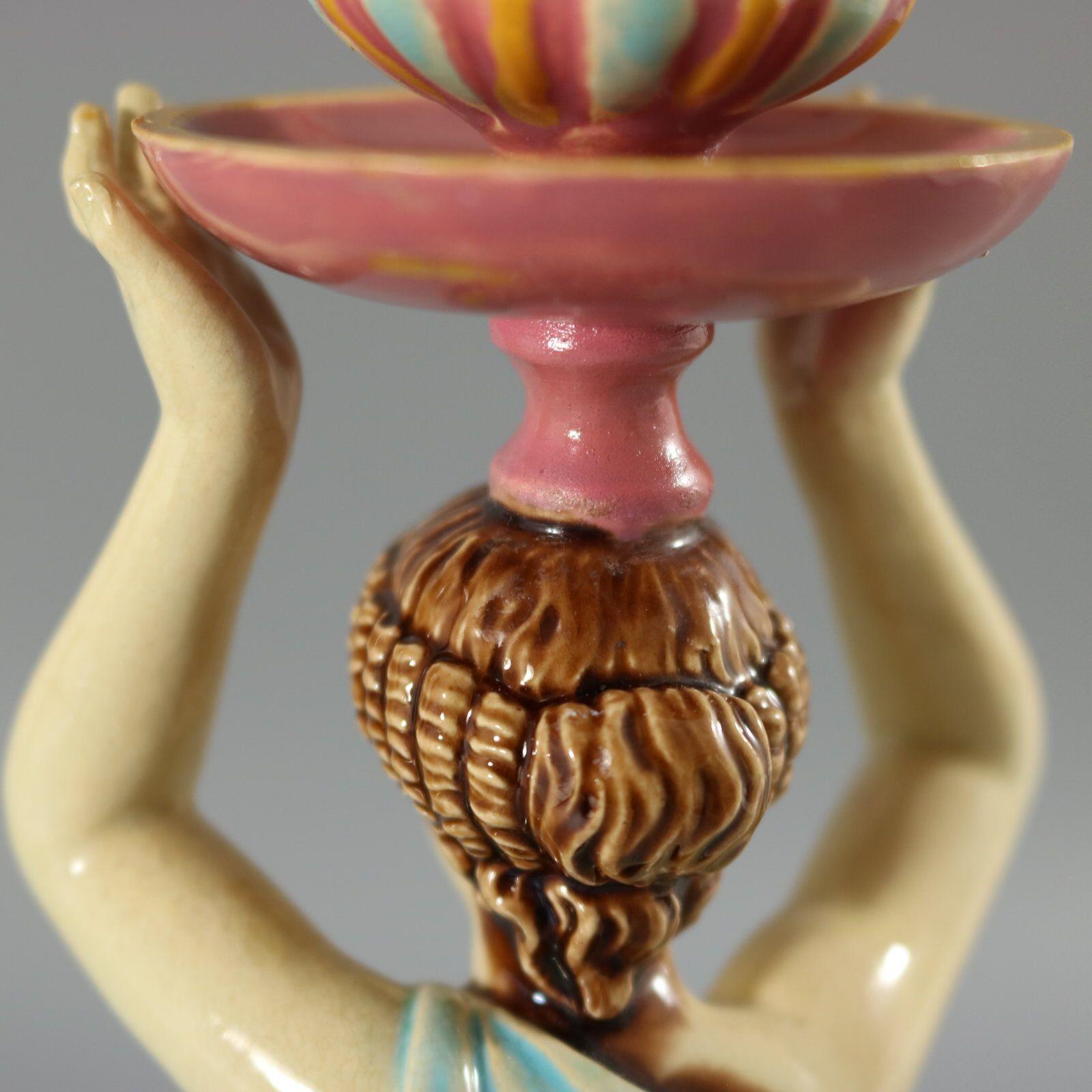 George Jones Majolica Egyptian Figural Candlestick For Sale 7