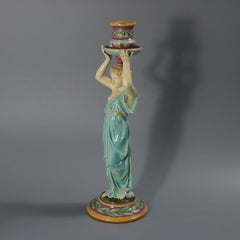 George Jones Majolica Egyptian Figural Candlestick