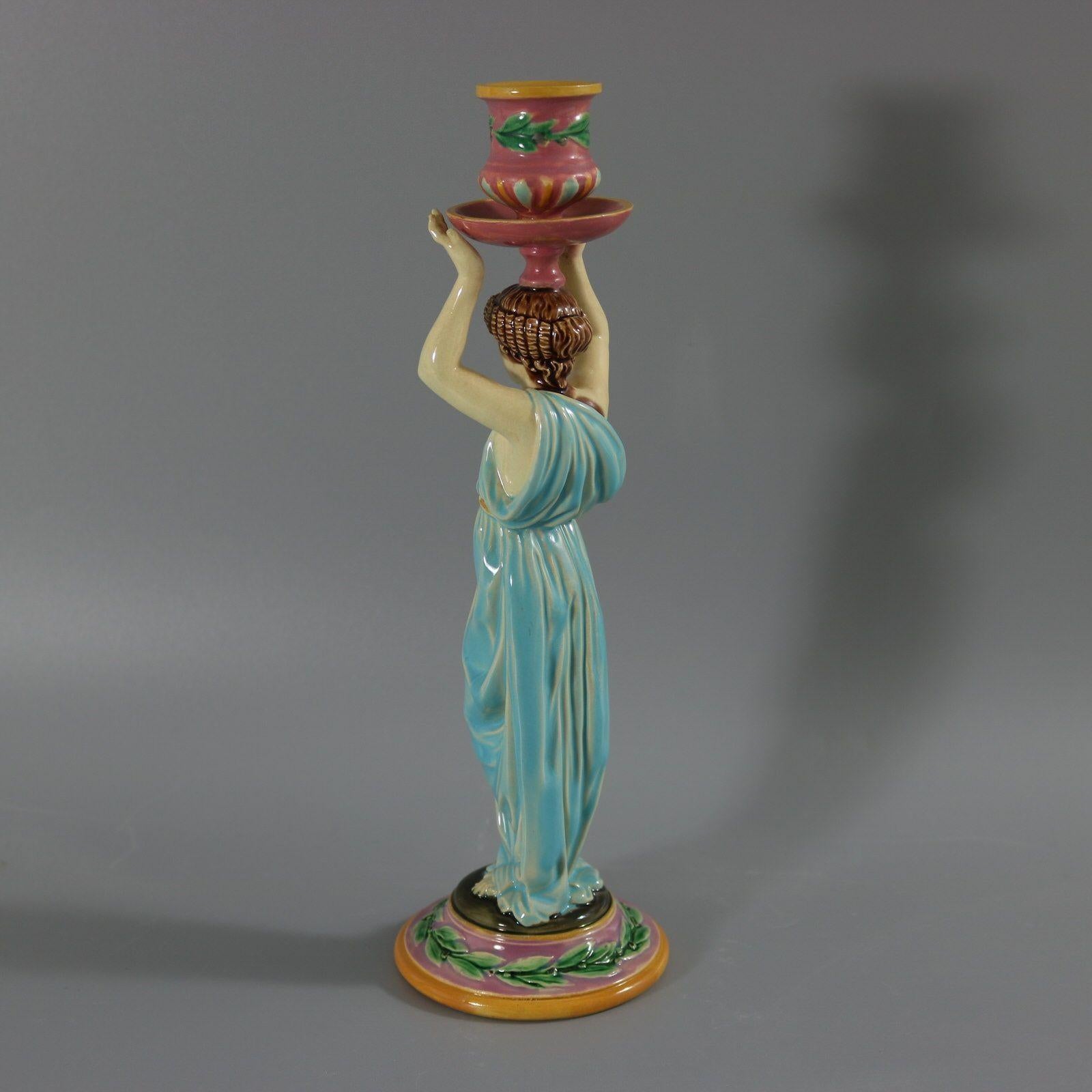 English George Jones Majolica Egyptian Figural Candlestick For Sale