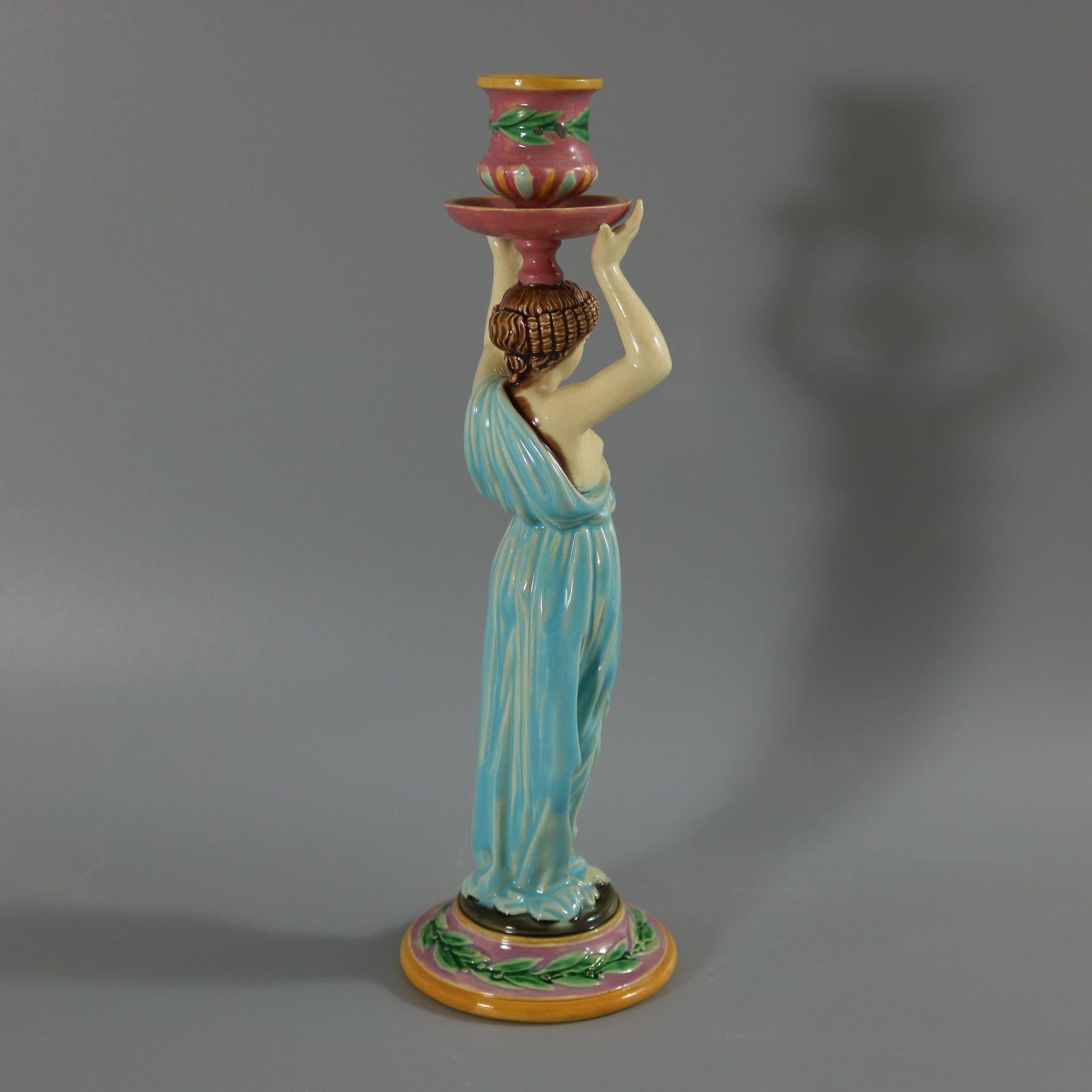 Late 19th Century George Jones Majolica Egyptian Figural Candlestick For Sale