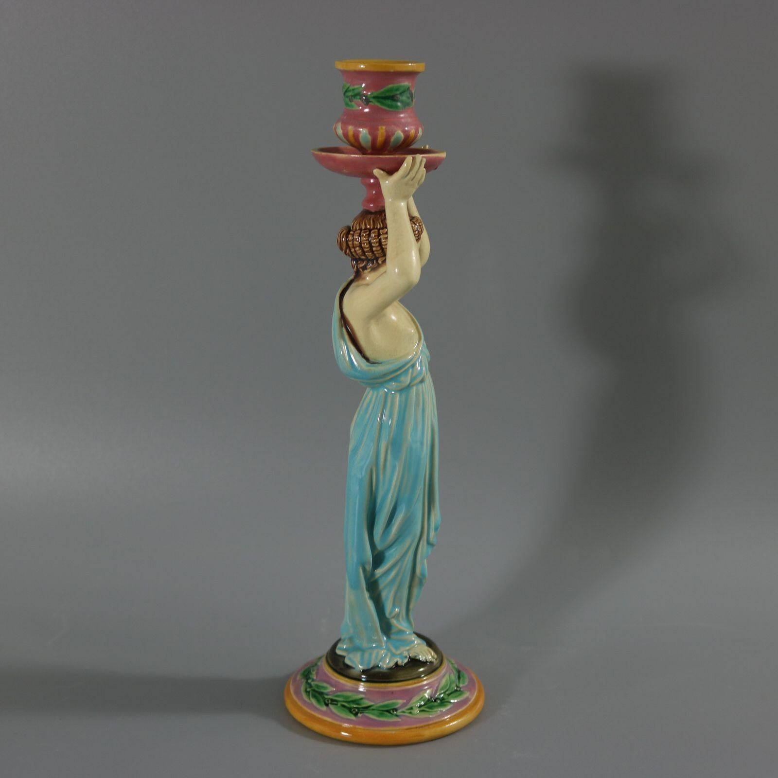 George Jones Majolica Egyptian Figural Candlestick For Sale 1