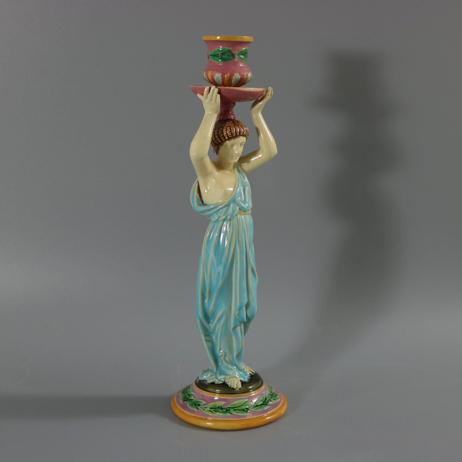 George Jones Majolica Egyptian Figural Candlestick For Sale 2