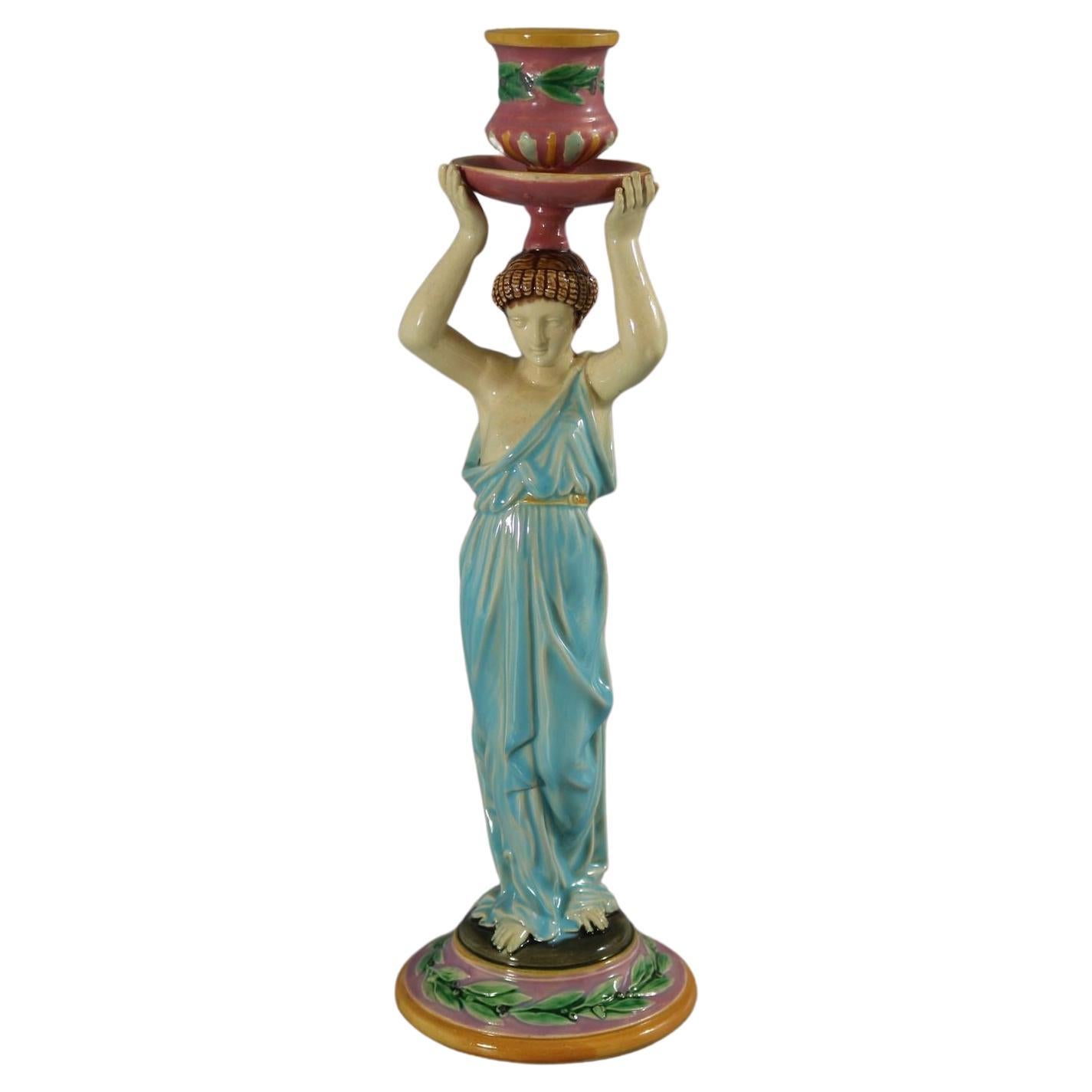 George Jones Majolica Egyptian Figural Candlestick