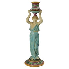 George Jones Majolica Egyptian Figural Candlestick